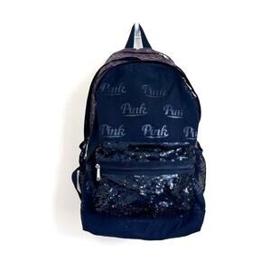 Victorias‎ Secret PINK Backpack Black Sequin Bling Graphic Campus Laptop Bag